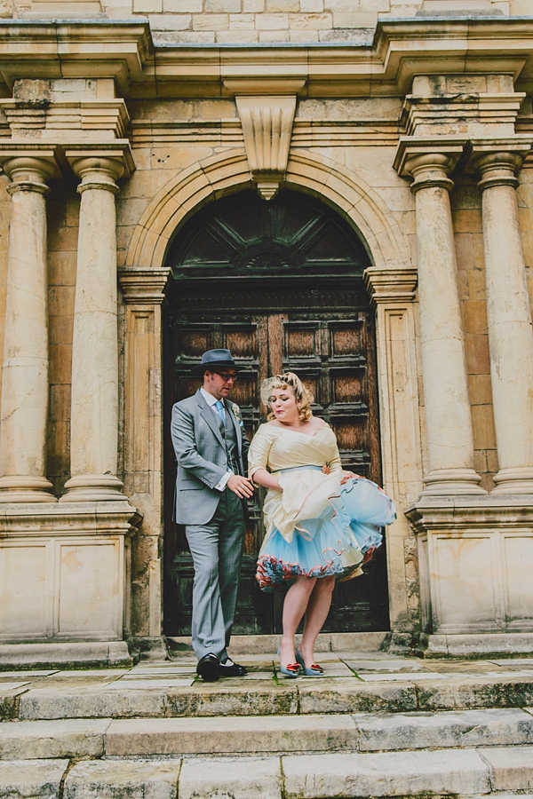 Vintage travel inspired wedding, The couture company wedding dress, multicolour petticoat, 1950s inspred bride, Photography by Claire Morris
