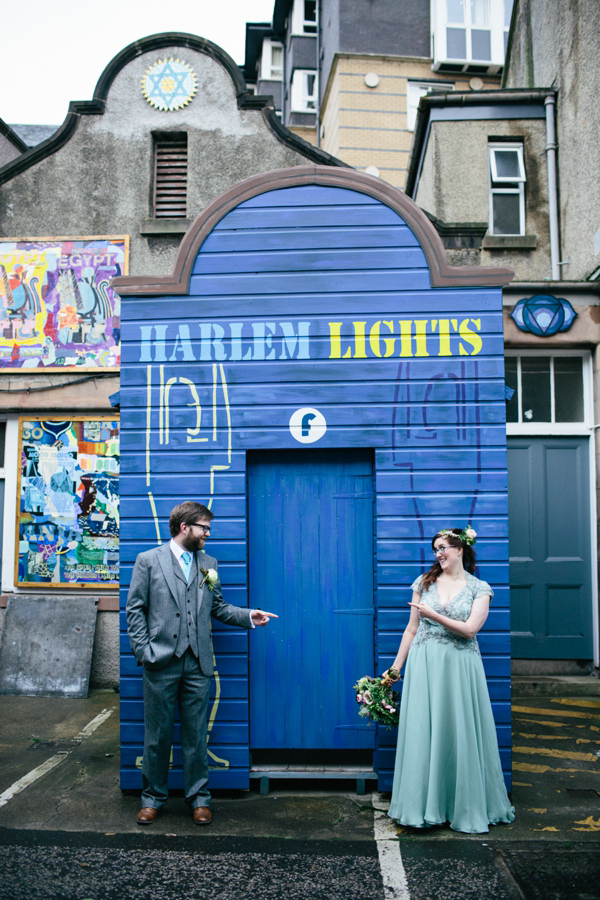 Rowanjoy pale green wedding dress, Eclectic Edinburgh wedding, Caro Weiss Photography