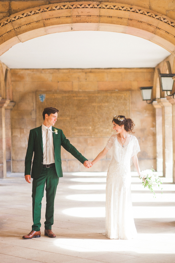 Azalea by Jenny Packham, Edwardian inspired floral crown, Emmanuel College Cambridge wedding, M&J Photography