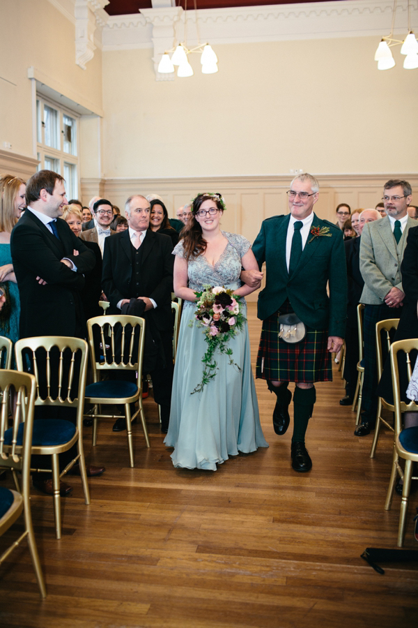 Rowanjoy pale green wedding dress, Eclectic Edinburgh wedding, Caro Weiss Photography