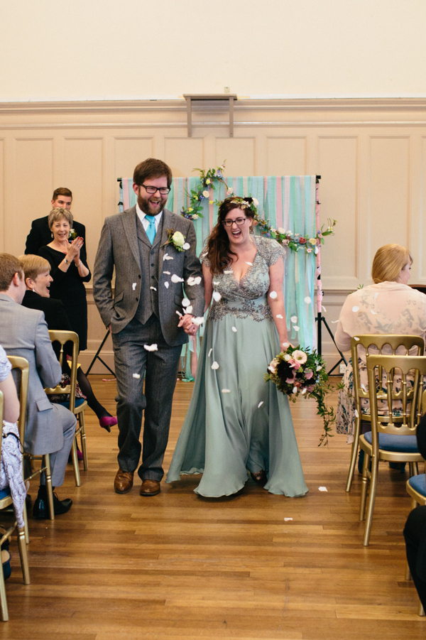 Rowanjoy pale green wedding dress, Eclectic Edinburgh wedding, Caro Weiss Photography