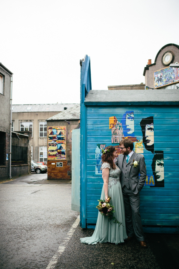 Rowanjoy pale green wedding dress, Eclectic Edinburgh wedding, Caro Weiss Photography