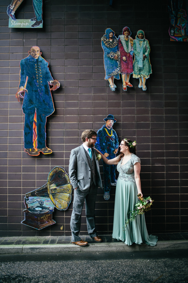 Rowanjoy pale green wedding dress, Eclectic Edinburgh wedding, Caro Weiss Photography