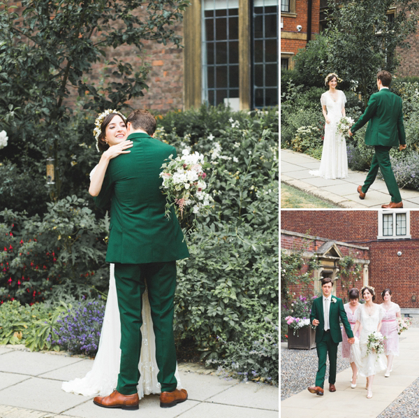 Azalea by Jenny Packham, Edwardian inspired floral crown, Emmanuel College Cambridge wedding, M&J Photography