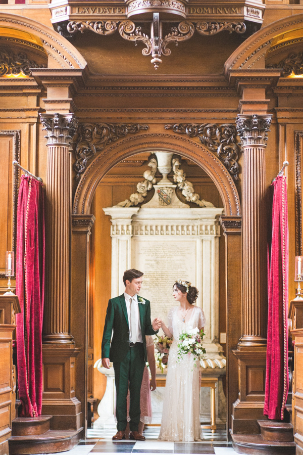 Azalea by Jenny Packham, Edwardian inspired floral crown, Emmanuel College Cambridge wedding, M&J Photography