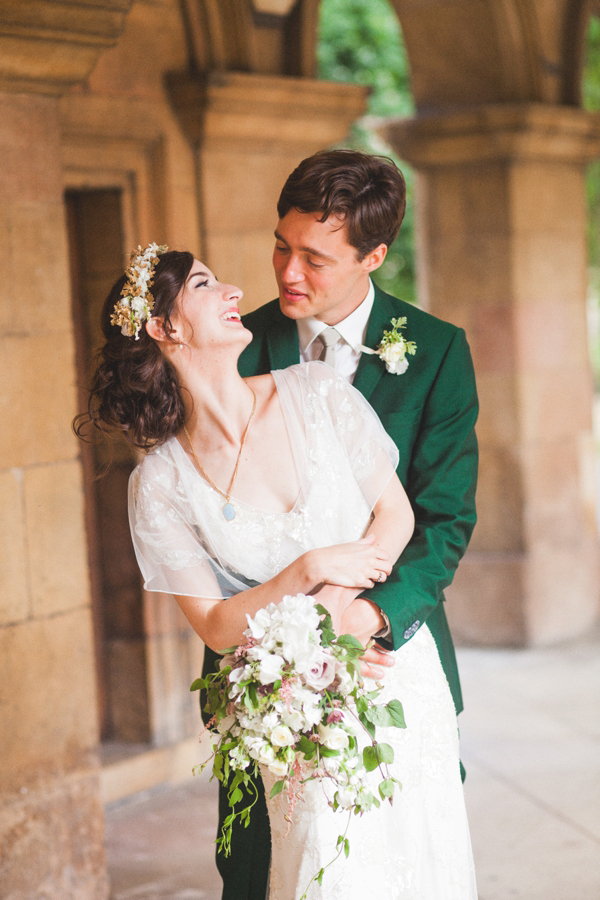 Azalea by Jenny Packham, Edwardian inspired floral crown, Emmanuel College Cambridge wedding, M&J Photography