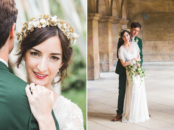 Azalea by Jenny Packham, Edwardian inspired floral crown, Emmanuel College Cambridge wedding, M&J Photography