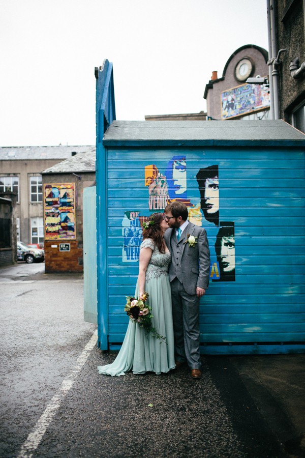 Rowanjoy pale green wedding dress, Eclectic Edinburgh wedding, Caro Weiss Photography