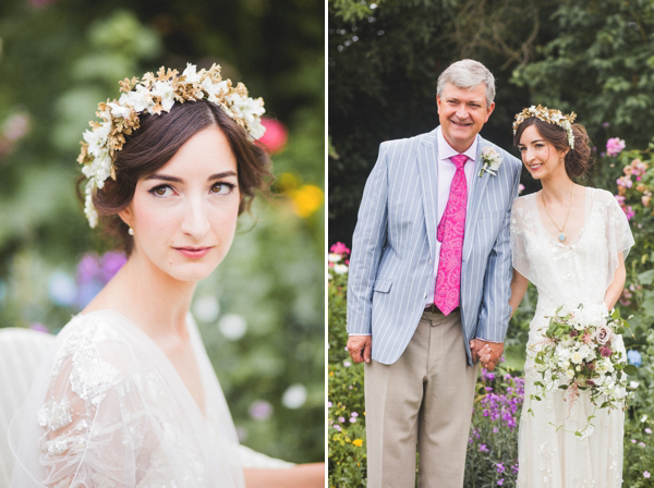 Azalea by Jenny Packham, Edwardian inspired floral crown, Emmanuel College Cambridge wedding, M&J Photography