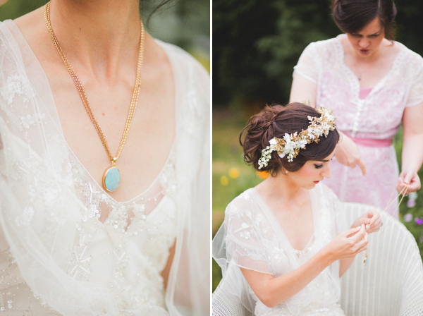 Azalea by Jenny Packham, Edwardian inspired floral crown, Emmanuel College Cambridge wedding, M&J Photography