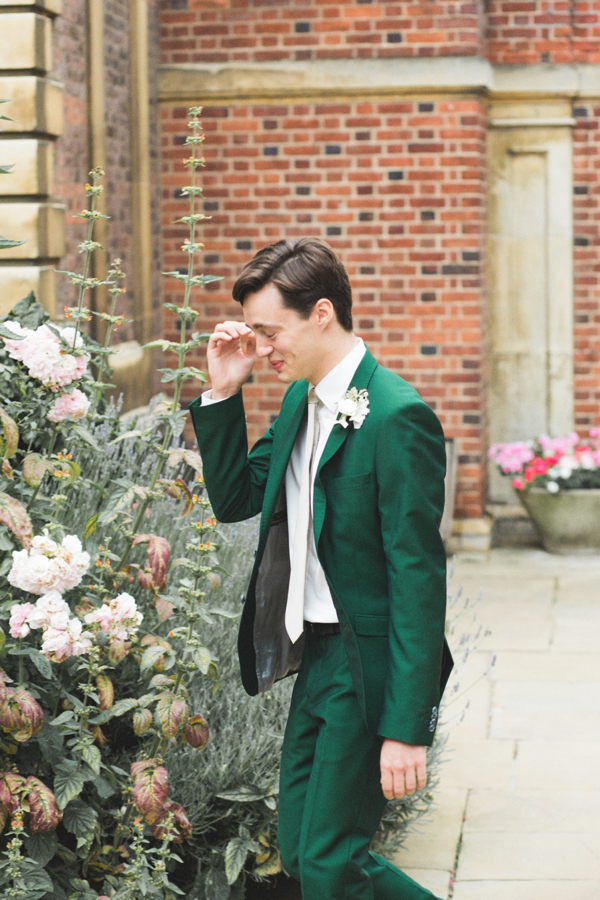 Azalea by Jenny Packham, Edwardian inspired floral crown, Emmanuel College Cambridge wedding, M&J Photography