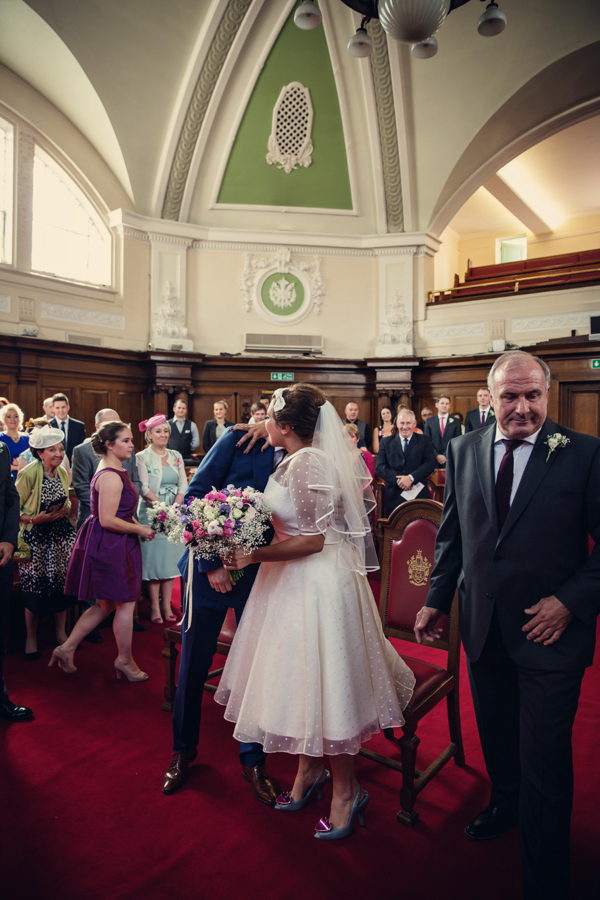 A 1950s inspired polka dot wedding dress, Camden London wedding, Assassynation Photography