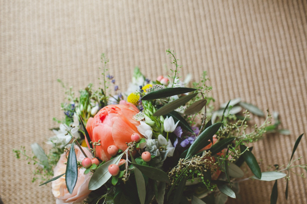 Jenny Packham, rustic floral coral wedding, Laura McCluskey Photography
