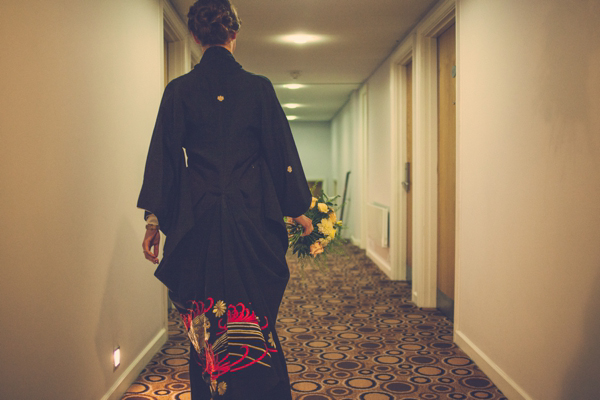 Lost in Translation inspired wedding // Wedding at The Crucible Theatre in Sheffield // Bride wearing a Japanese Kimono // Photography by India Hobson