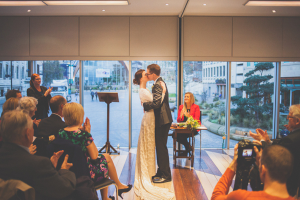 Lost in Translation inspired wedding // Wedding at The Crucible Theatre in Sheffield // Bride wearing a Japanese Kimono // Photography by India Hobson