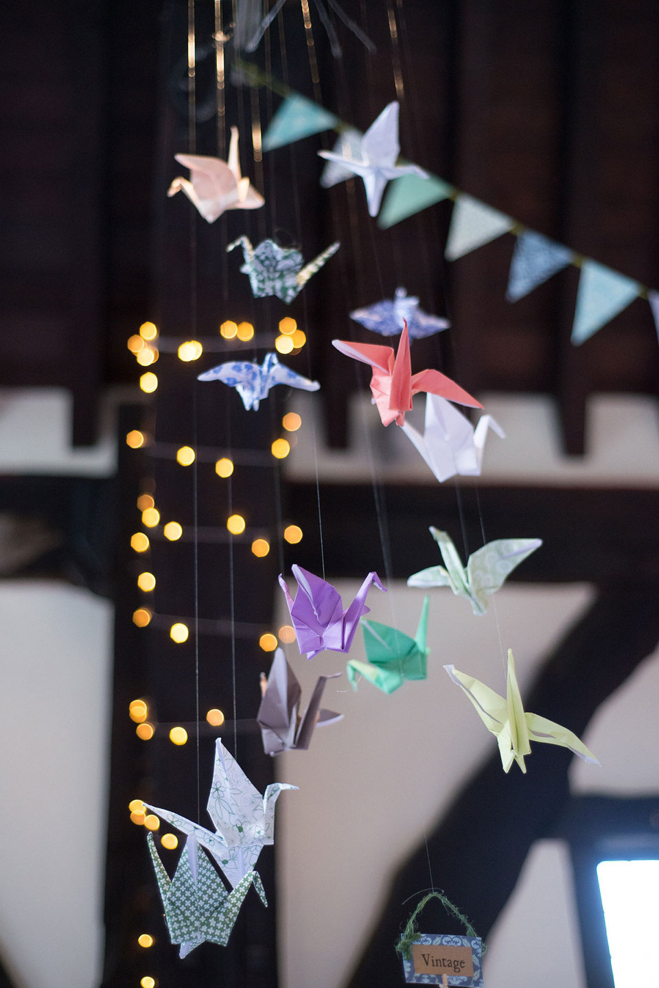 Colourful paper cranes // English summer tea party wedding // Georgina Harrison Photography