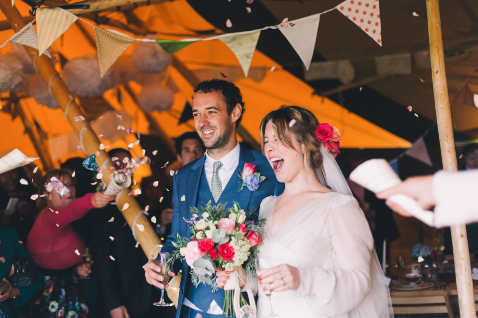 1940s vintage wedding dress by Elizabeth Avey // Tipi wedding in Anglesey // Rachel Hayton Photography