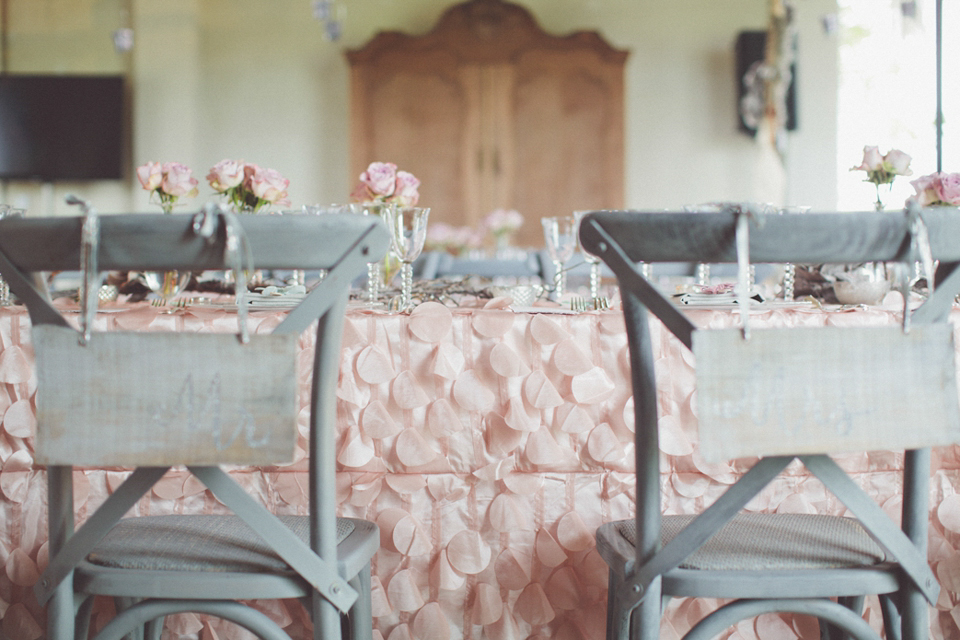 Vintage glamour farm wedding // Pale blue taupe grey Vera Wang wedding dress // Chris Spira Photography