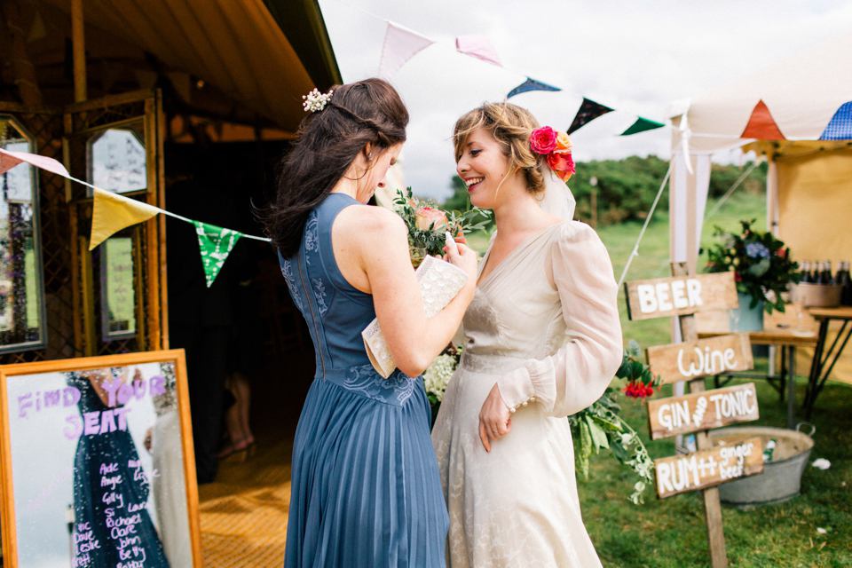 1940s vintage wedding dress by Elizabeth Avey // Tipi wedding in Anglesey // Rachel Hayton Photography