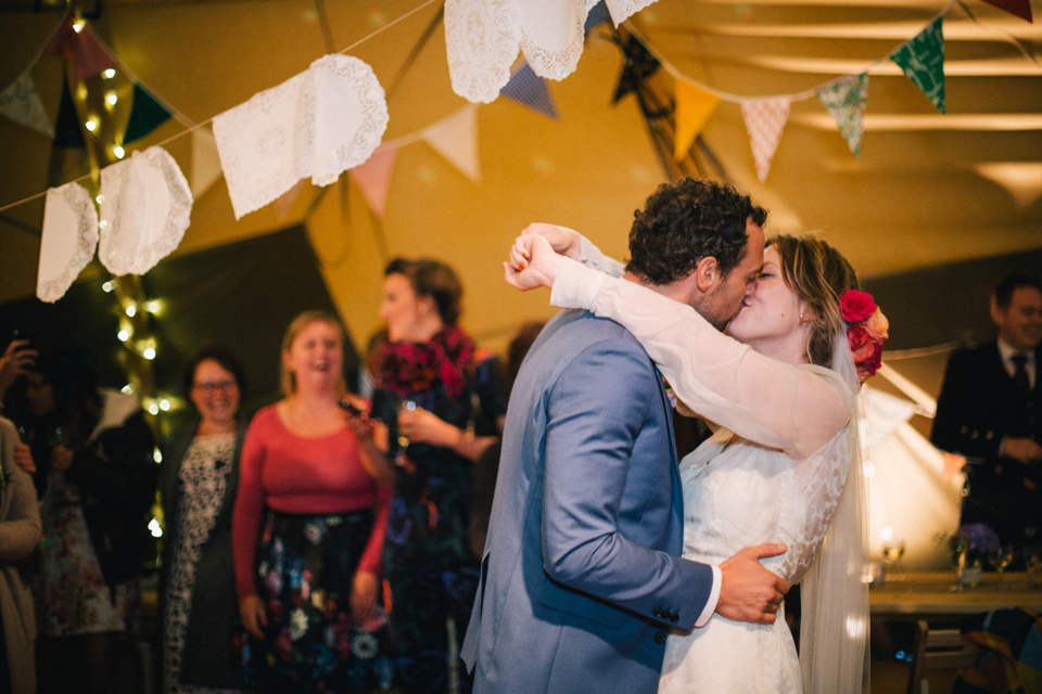 1940s vintage wedding dress by Elizabeth Avey // Tipi wedding in Anglesey // Rachel Hayton Photography