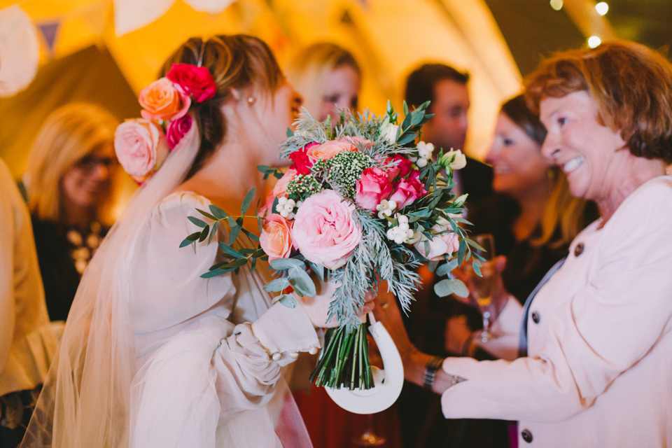 1940s vintage wedding dress by Elizabeth Avey // Tipi wedding in Anglesey // Rachel Hayton Photography