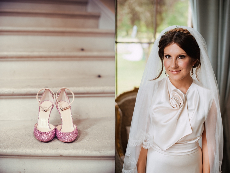 Pink sparkly wedding shoes