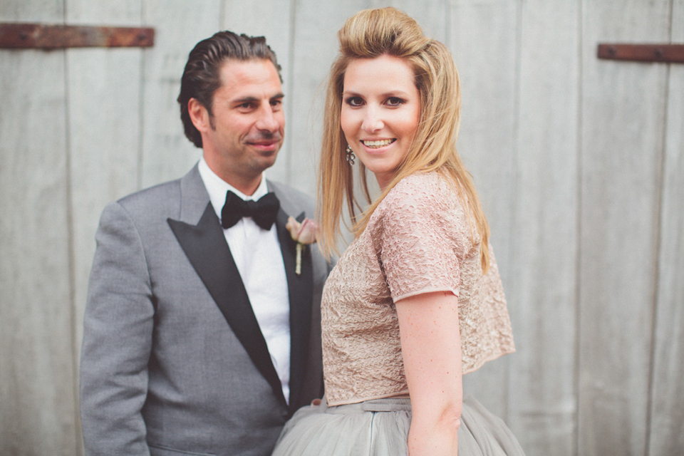 Vintage glamour farm wedding // Pale blue taupe grey Vera Wang wedding dress // Chris Spira Photography