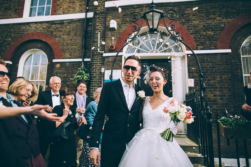 Friendship inspired wedding day // 50's style lace wedding dress // London wedding // Samuel Docker Photography