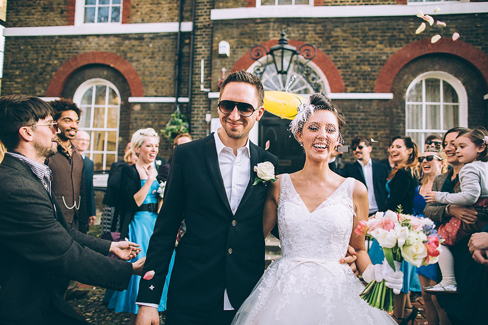 Friendship inspired wedding day // 50's style lace wedding dress // London wedding // Samuel Docker Photography