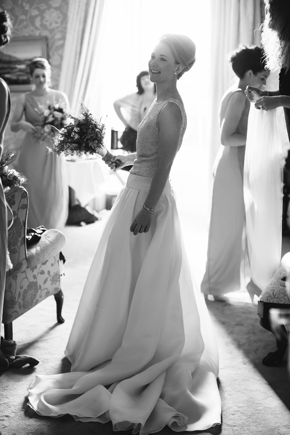 Elizabeth Stuart wedding dress // clean white contemporary wedding with a hint of woodland // Photography by Shane O’Sullivan of SOSAC Photography