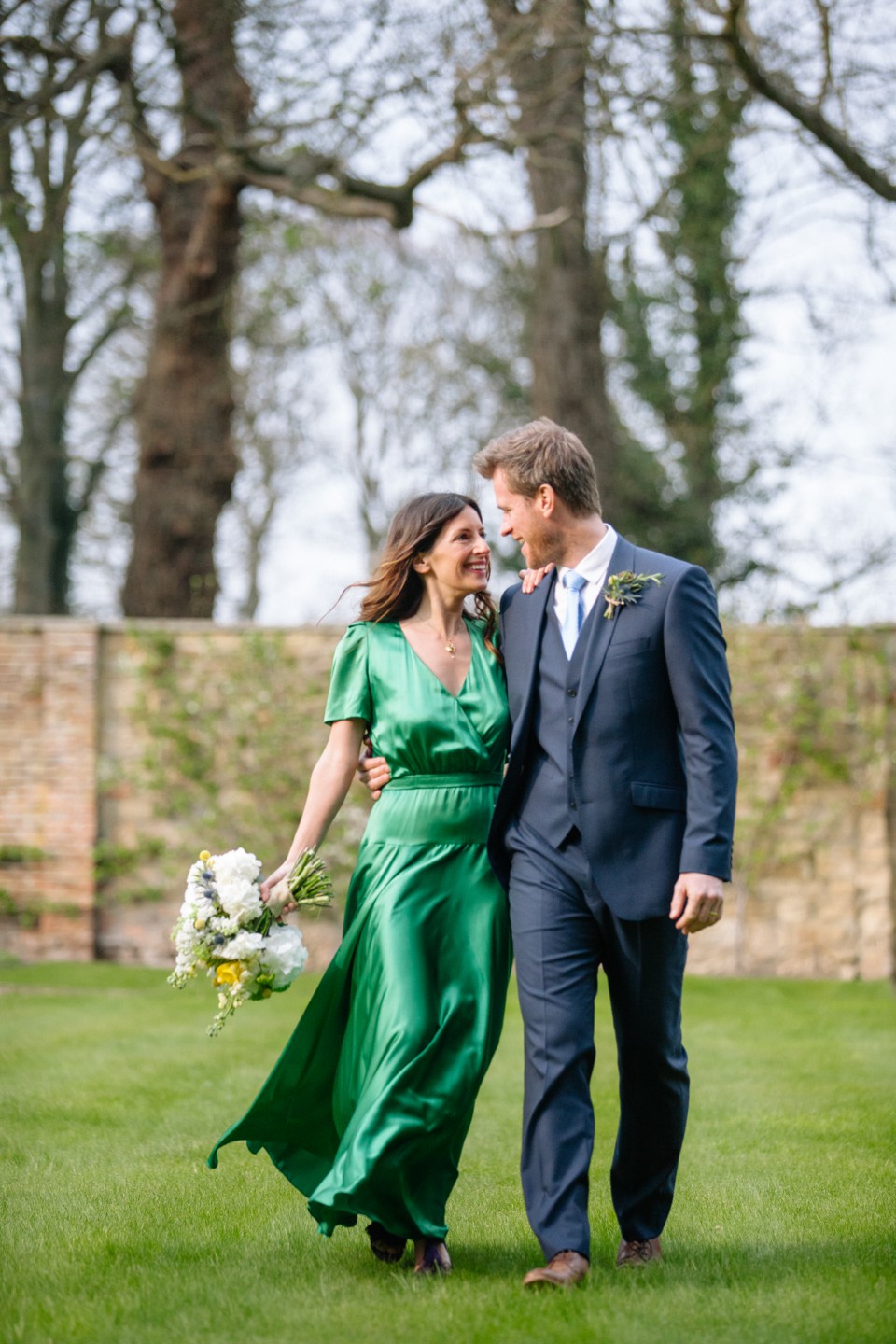 Bride's Sparkly, Black Dress Stunned With Groom's Custom, Green Tuxedo