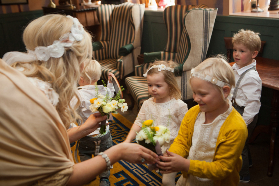 Spring yellow wedding, Minna wedding dress, London bride, Canal Museum wedding venue