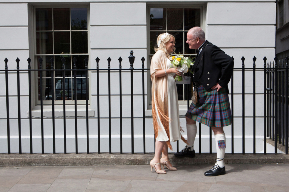 Spring yellow wedding, Minna wedding dress, London bride, Canal Museum wedding venue