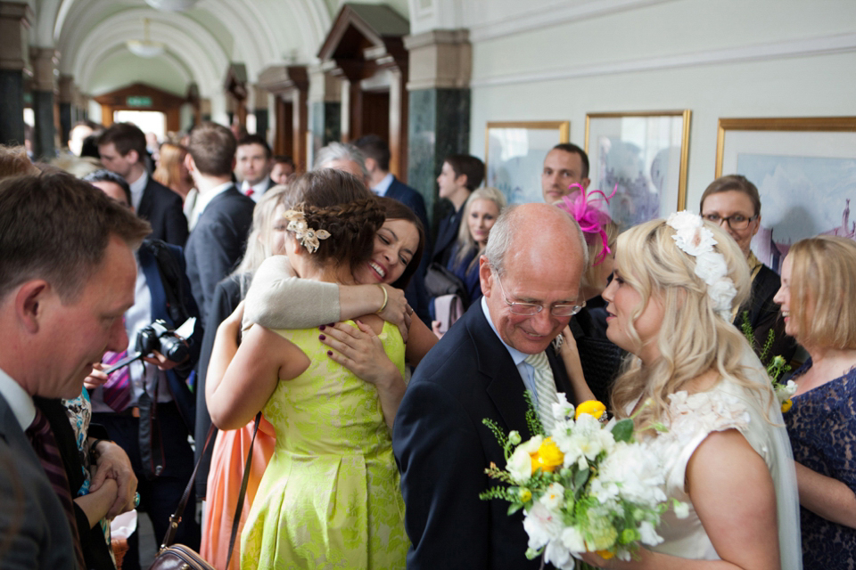 Spring yellow wedding, Minna wedding dress, London bride, Canal Museum wedding venue