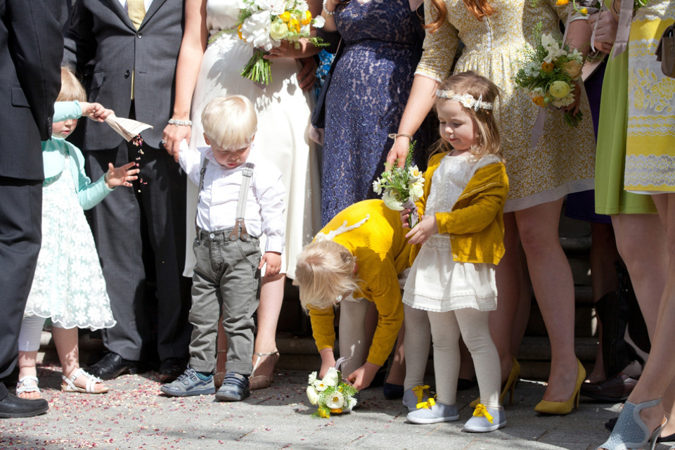 Spring yellow wedding, Minna wedding dress, London bride, Canal Museum wedding venue