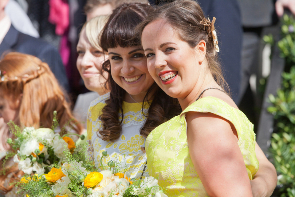 Spring yellow wedding, Minna wedding dress, London bride, Canal Museum wedding venue