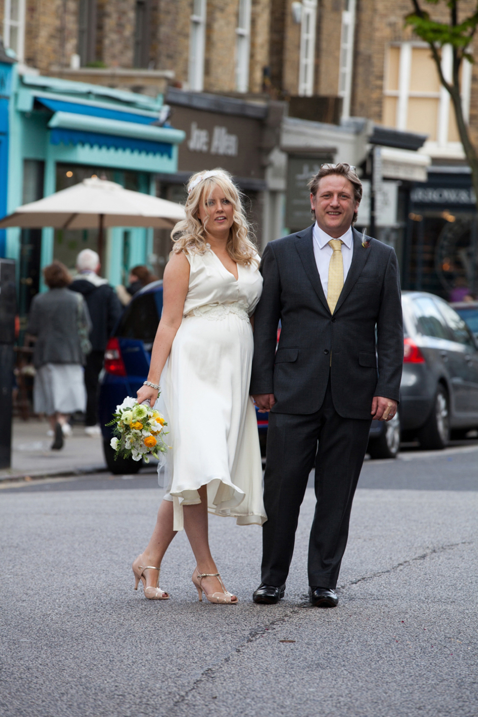 Spring yellow wedding, Minna wedding dress, London bride, Canal Museum wedding venue