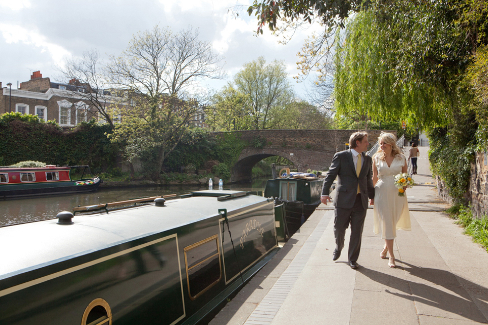 Spring yellow wedding, Minna wedding dress, London bride, Canal Museum wedding venue