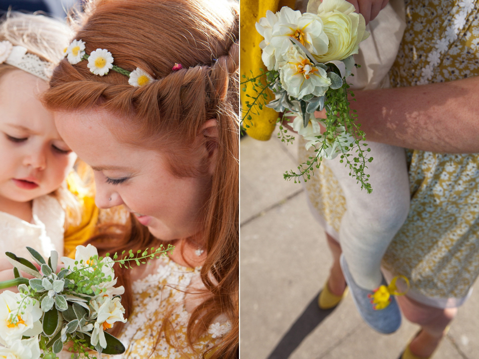 Spring yellow wedding, Minna wedding dress, London bride, Canal Museum wedding venue