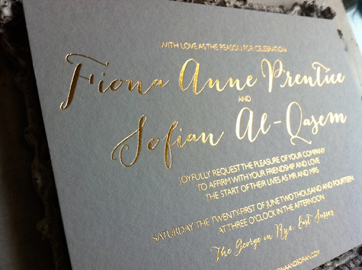 emily & jo wedding stationery, gold foil stationery, bespoke wedding invitations