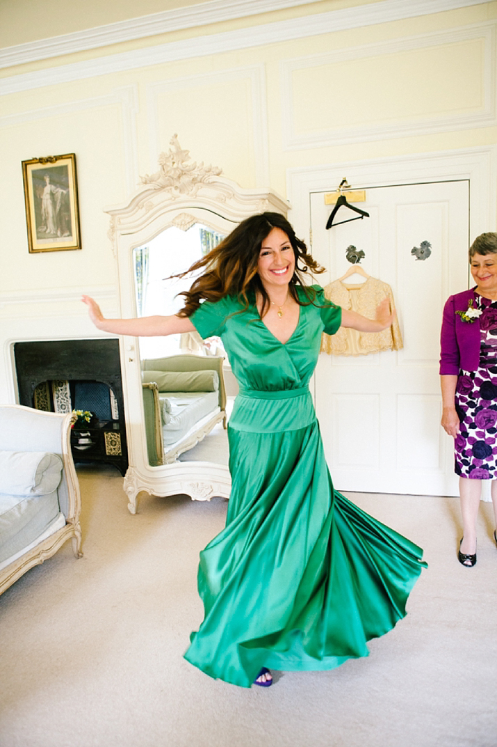 emerald green wedding dress, green wedding dress, purple wedding shoes, eshot hall, northumberland weddings, vanessa adams photography, green and gold wedding