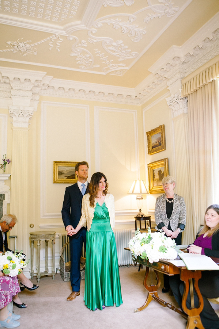 emerald green wedding dress, green wedding dress, purple wedding shoes, eshot hall, northumberland weddings, vanessa adams photography, green and gold wedding