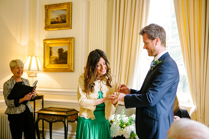 emerald green wedding dress, green wedding dress, purple wedding shoes, eshot hall, northumberland weddings, vanessa adams photography, green and gold wedding