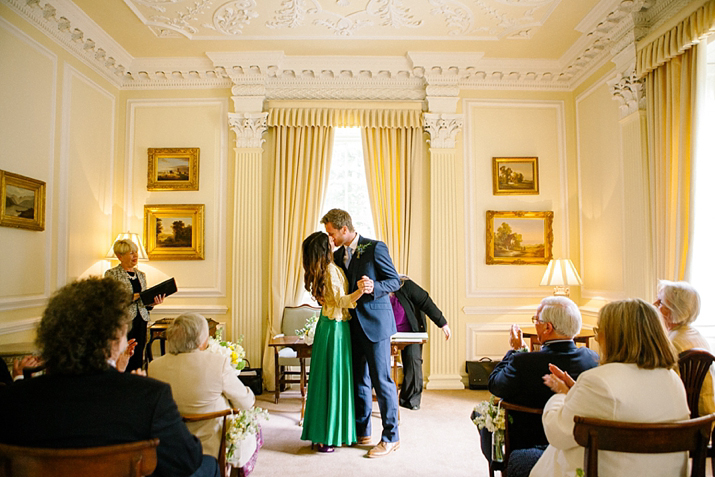 emerald green wedding dress, green wedding dress, purple wedding shoes, eshot hall, northumberland weddings, vanessa adams photography, green and gold wedding