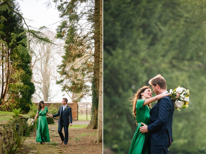 emerald green wedding dress, green wedding dress, purple wedding shoes, eshot hall, northumberland weddings, vanessa adams photography, green and gold wedding