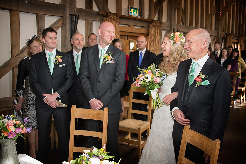 Sarah wore a tiered Maggie Sottero gown from Miss Bush Bridal in Ripley, Surrey, for her elegant barn wedding.