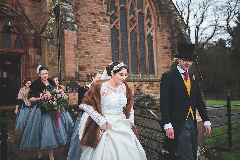 vintage winter wedding, ronald joyce wedding dress