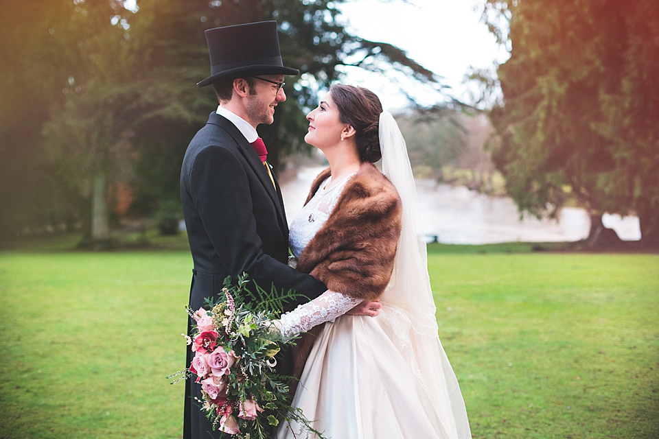 vintage winter wedding, ronald joyce wedding dress