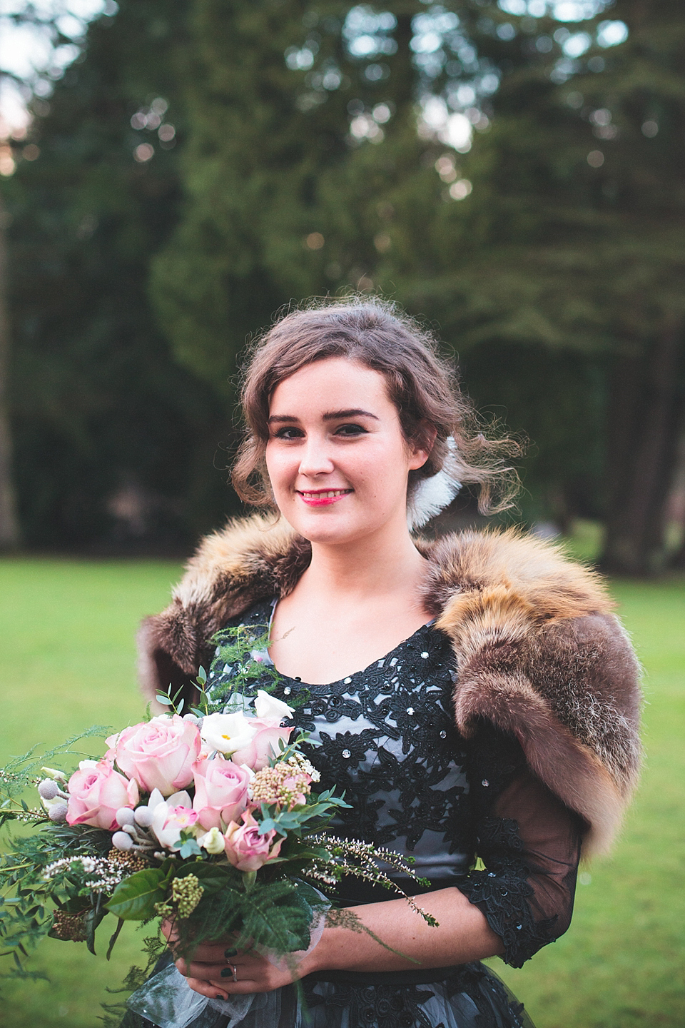 vintage winter wedding, ronald joyce wedding dress